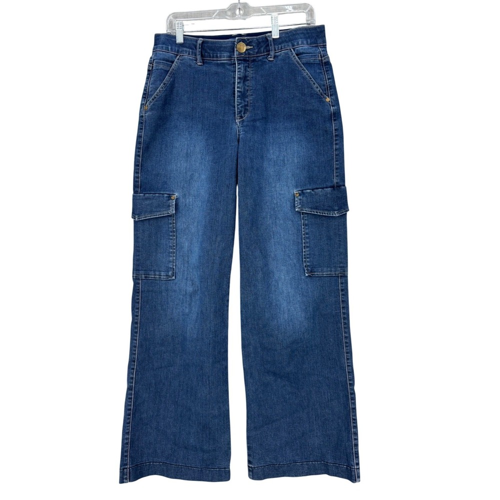 Democracy Absolution Skyrise Wide Leg Cargo Jeans Dark Wash Blue Denim Size 12